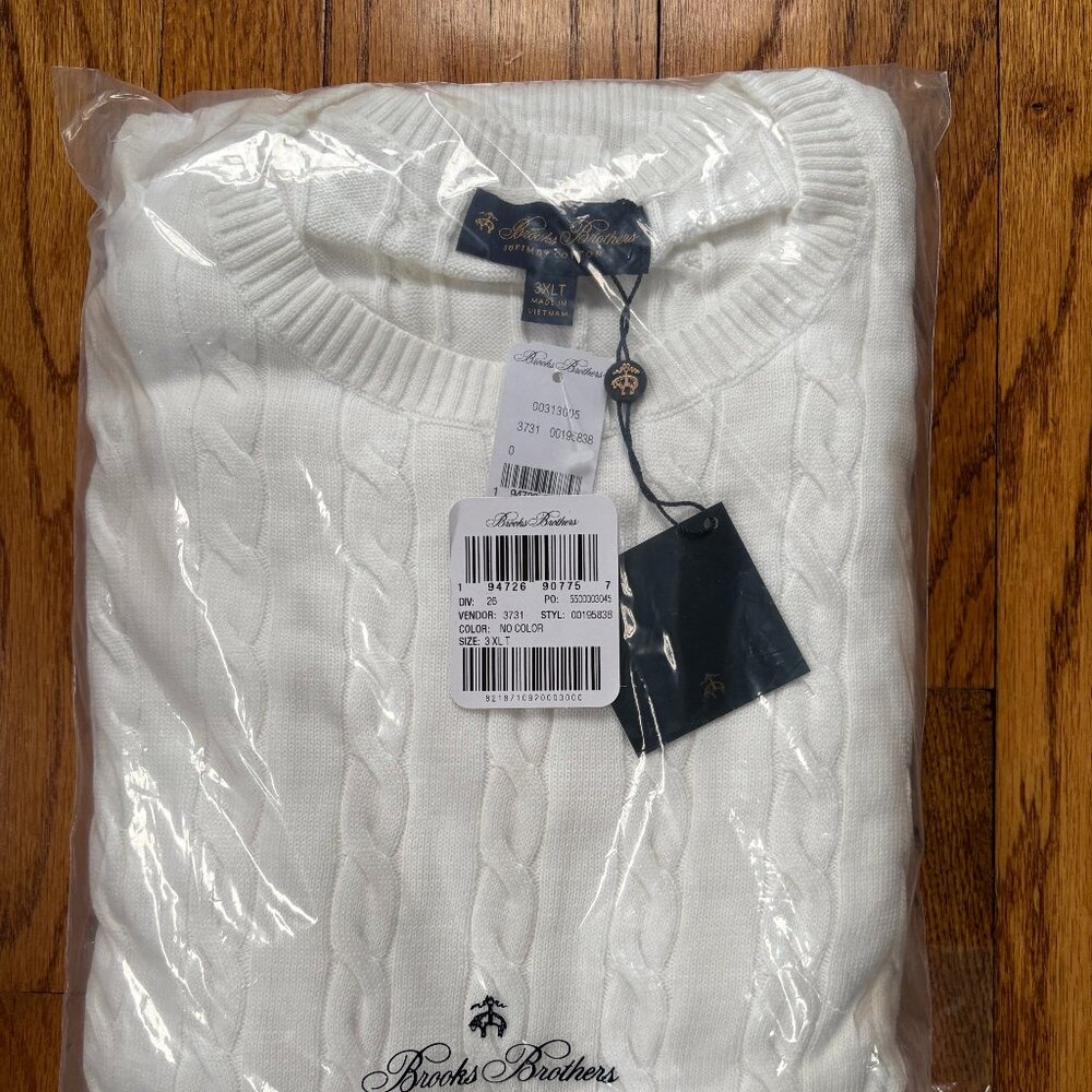 NWT Brooks Brothers Cable Knit Sweater 3XLT white